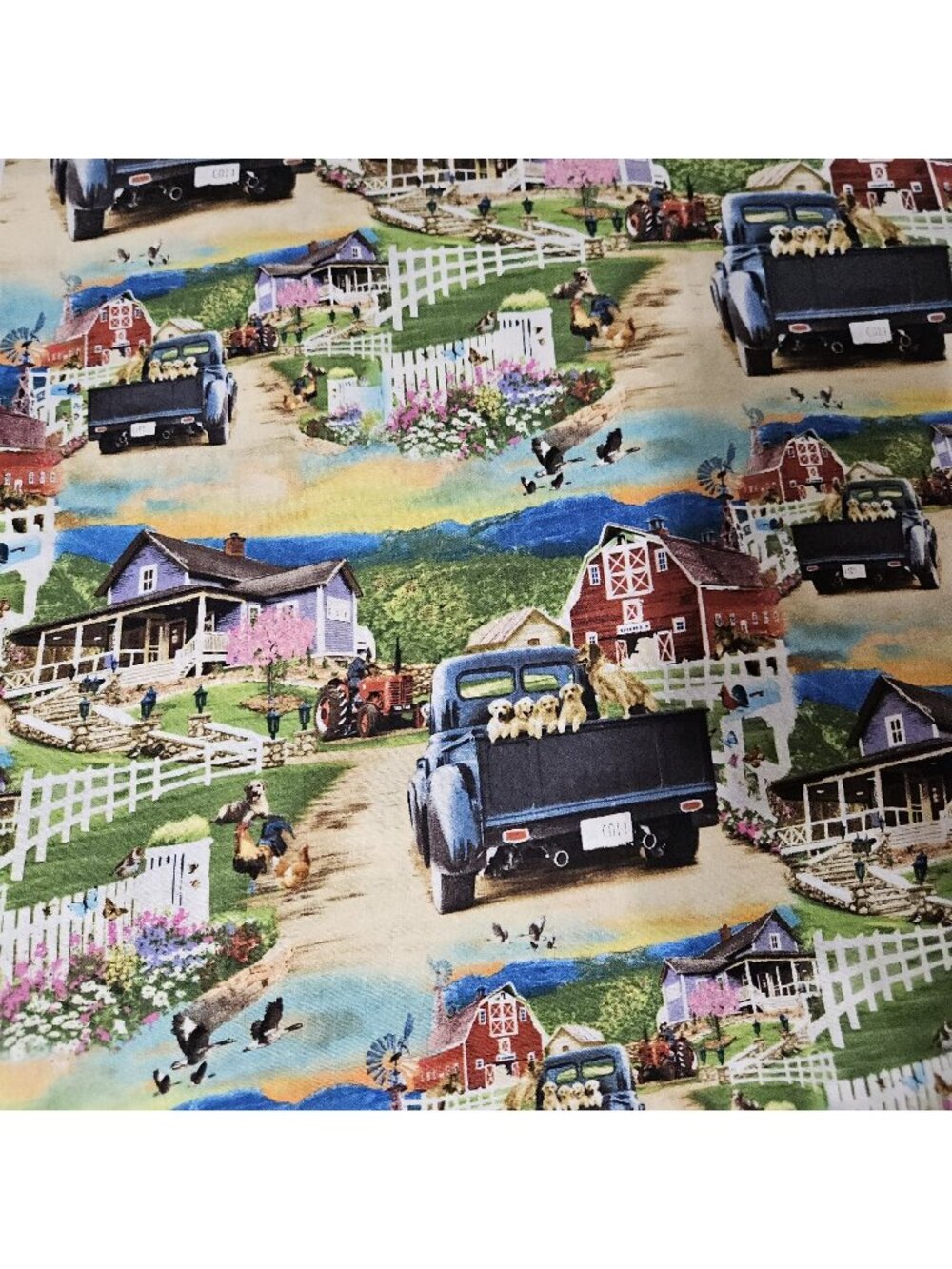 Down On The Farm Cotton Fabric 44x68" 1.89 Yards Farmhouse Country Dogs Quilting